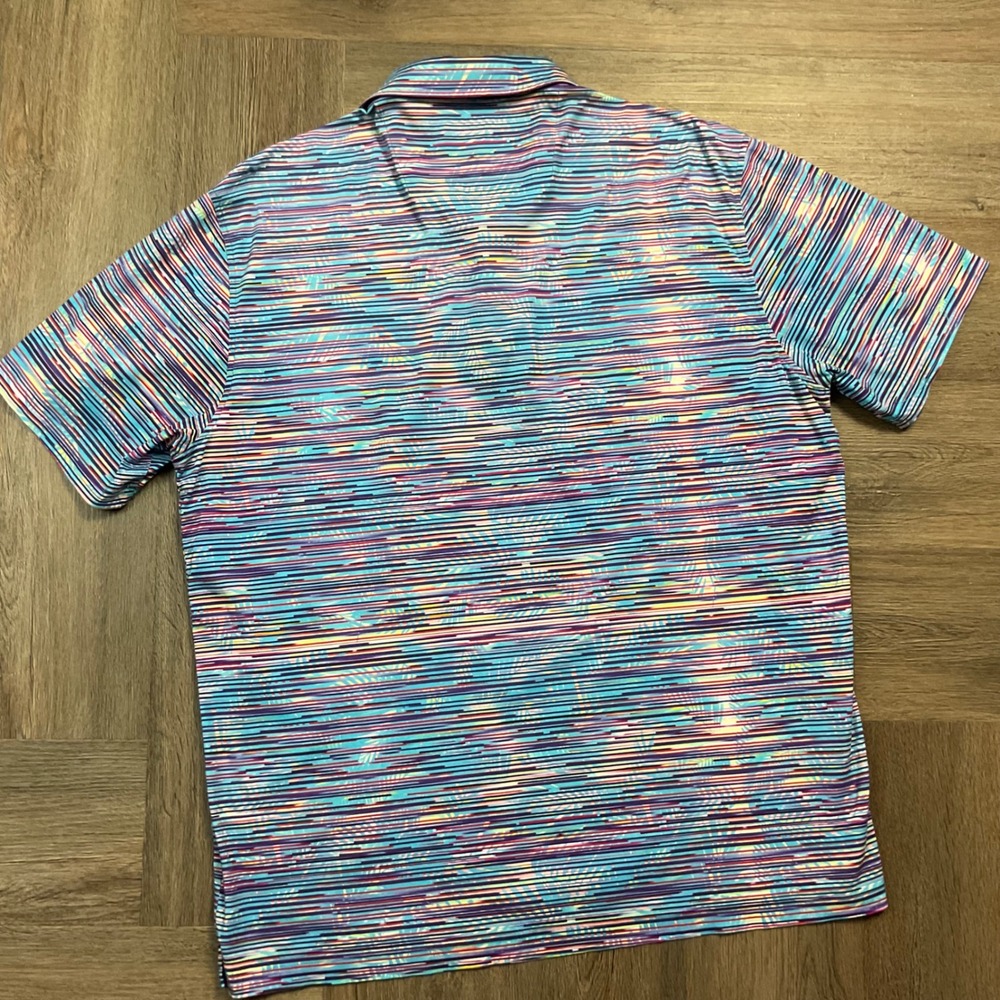 BUGATCHI Geometric Print Classic Golf Polo Shirt Mens Large‎ Blue Purple Yellow - Picture 3 of 8